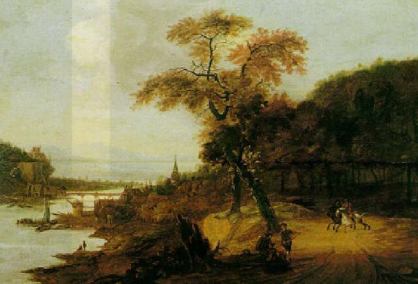 Jacob van der Does Landscape along a river with horsemen France oil painting art